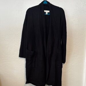 Women's By Design Black Open Front Shawl Collar Longline Cardigan L